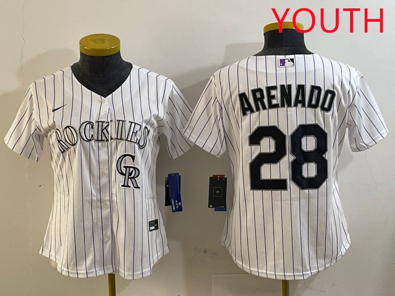 Youth Colorado Rockies 28 Arenado White Stripe Game 2025 Nike MLB Jersey style 5